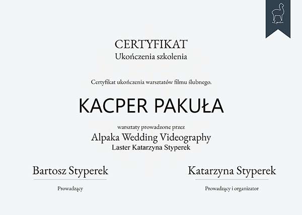 Kacper Pakula certyfikat film